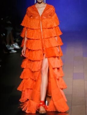 Fringed Tiered Maxi Dress in Bright Orange